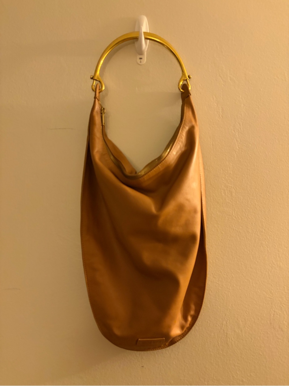 Walter Baker Leather Hobo Shoulder Bag in Tan with Gold Handle